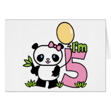 Panda Girl 5th Birthday Invitations Greeting Card
