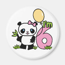 Panda Girl 6th Birthday Magnets