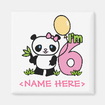 Panda Girl 6th Birthday Refrigerator Magnet