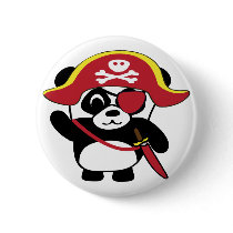 Panda in Red Pirate Costume Buttons