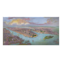 Panoramic Illustration of New York City Photo Greeting Card