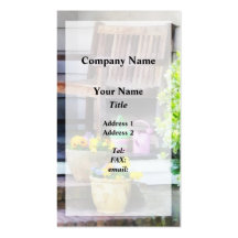 Pansies and Watering Cans on Steps Business Card Templates