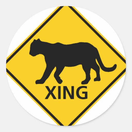 Panther Crossing Highway Sign Round Stickers