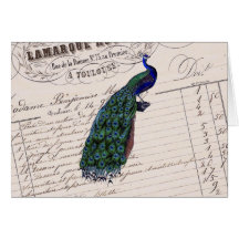 Paon bleu chic français vintage cartes