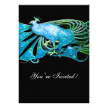 PAON ÉLÉGANT À LA NOCE DE TEAL DE NOIR BLEU INVITATIONS PERSONNALISABLES