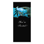 PAON ÉLÉGANT À LA NOCE DE TEAL DE NOIR BLEU INVITATIONS PERSONNALISABLES
