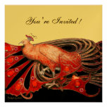 PAON ÉLÉGANT DANS le NOIR ROUGE ET OR métallique Invitations Personnalisables