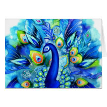 Paon en pleine floraison carte de vœux
