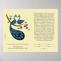 Paon-Paonne dans le ketubah d'amour, ivoire Affiche