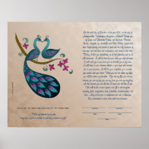 Paon-Paonne dans le ketubah d'amour, mauve Affiches