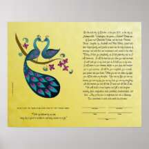 Paon-Paonne dans le ketubah d'amour, moutarde Affiche