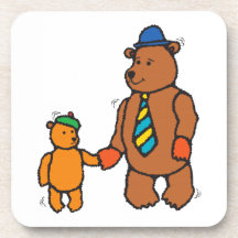 Papa bear and son cartoon beverage coasters