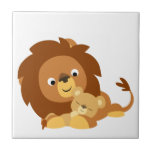 Papa de lion de bande dessinée et tuile affectueux carreaux