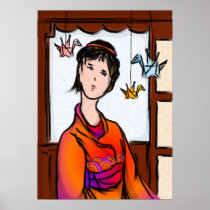 Paper Cranes in Flight Poster
