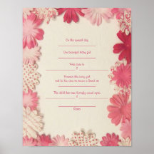 Paper Flowers Jewish Baby Naming Birth Certificate Posters