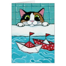 Paper Sail Boats - Calico Cat Art Card