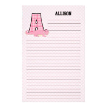 Papeterie rayée rose de Mongrammed "A" d'alligator Papier À Lettre