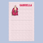 Papeterie rayée rose de Mongrammed "G" de girafe papier à lettres