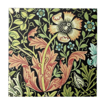 Papier peint floral vintage carreaux