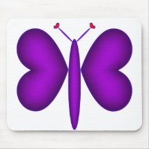 Papillon au néon pourpre de coeurs tapis de souris