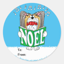 Papillon Christmas Caroler Tri Round Stickers