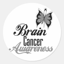 Papillon de conscience de cancer du cerveau autocollant rond