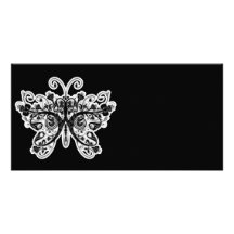 Papillon floral de remous - noir et blanc photocarte personnalisée