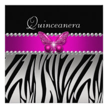 Papillon rose de noir d'argent de zèbre de Quincea Invitations Personnalisées