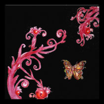 PAPILLON ROUGE d'OR à la noce NOIRE et élégante invitations