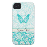 Papillon turquoise ; Motif de damassé coques case-mate