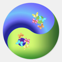 Papillon Yin Yang Autocollant Rond