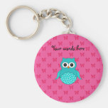 Papillons de rose de hibou de turquoise porte-clé