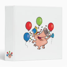 parade celebration party pig cartoon 3 ring binder