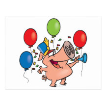 parade celebration party pig cartoon postcard
