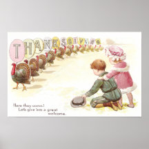 Parade of Turkeys Spell Thanksgiving Posters