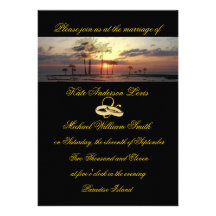Paradise Island Sunset Wedding Rings Invitations