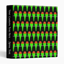 Parakeet Bird Pattern on Black. Vinyl Binder
