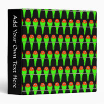 Parakeet Bird Pattern on Black. Vinyl Binder