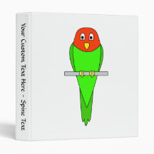 Parakeet Cartoon. Bird on a perch. 3 Ring Binder