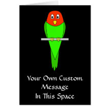 Parakeet Cartoon. Bird on a perch. Card