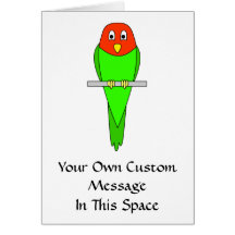 Parakeet Cartoon. Bird on a perch. Cards