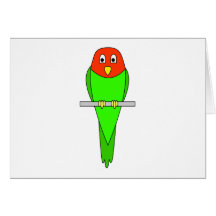 Parakeet Cartoon. Bird on a perch. Greeting Card