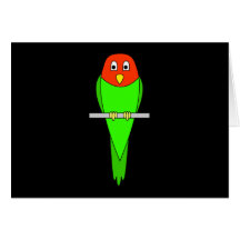Parakeet Cartoon. Bird on a perch. Greeting Cards
