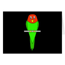Parakeet Cartoon. Bird on a perch. Greeting Cards
