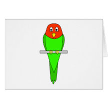 Parakeet Cartoon. Bird on a perch. Greeting Cards