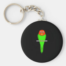 Parakeet Cartoon. Bird on a perch. Key Chain