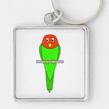 Parakeet Cartoon. Bird on a perch. Keychain