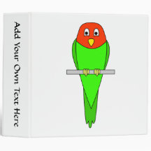 Parakeet Cartoon. Bird on a perch. Vinyl Binder