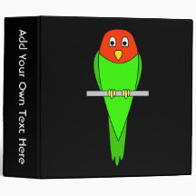 Parakeet Cartoon. Bird on a perch. Vinyl Binders
