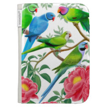 Parakeets in Peonies Kindle Case